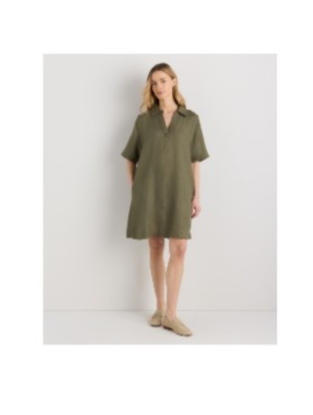 Quince European Popover Linen Dress In Sold Out Khaki L
